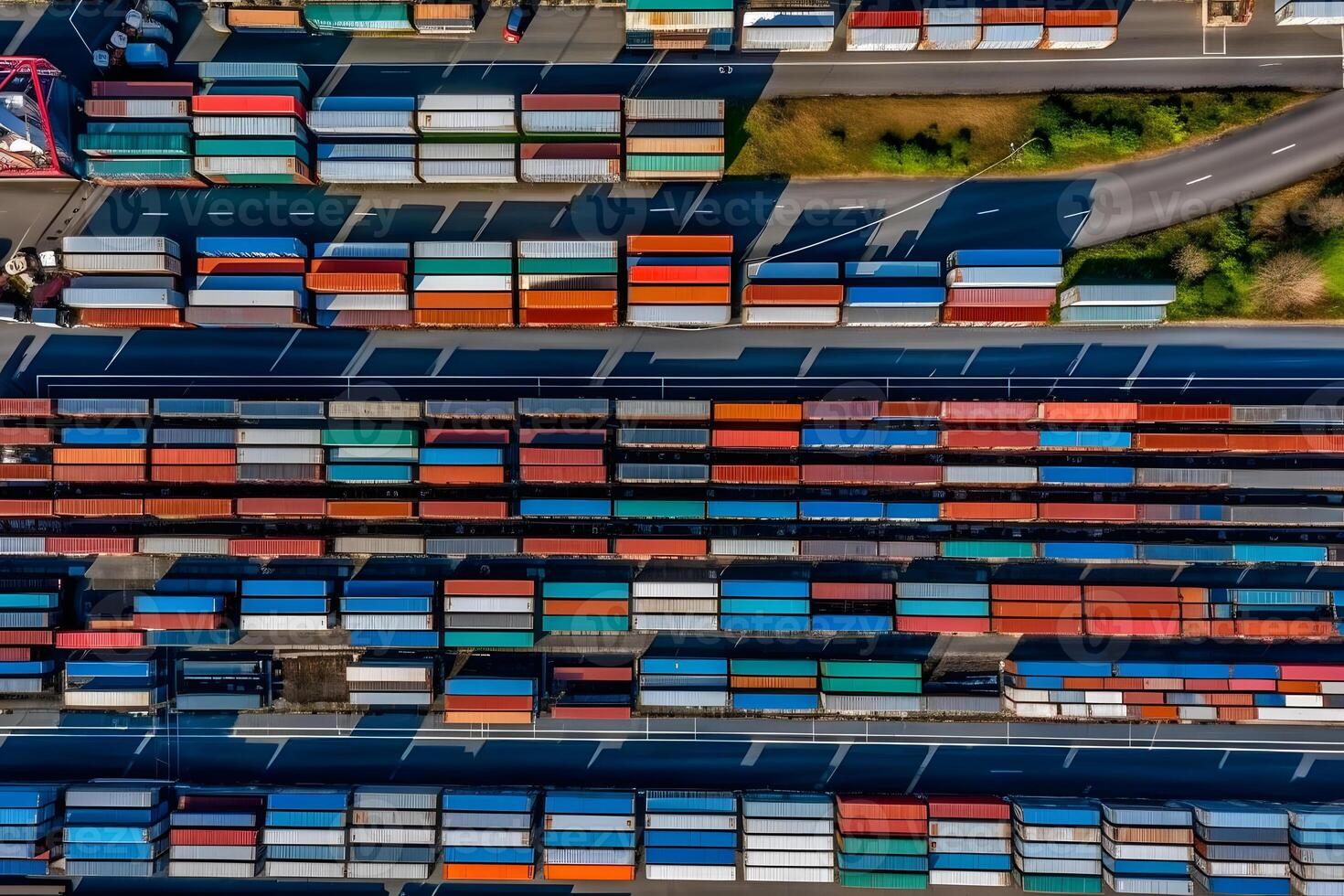 Lots of cargo freight containers in the sea port. Neural network AI generated photo