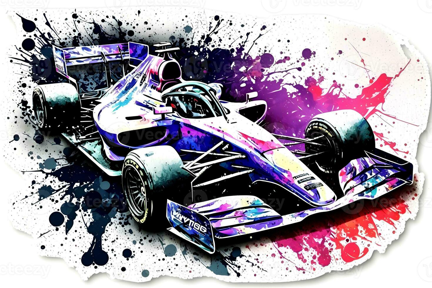 formula one race red car on watercolor rainbow splash, isolated on white. Neural network generated art photo