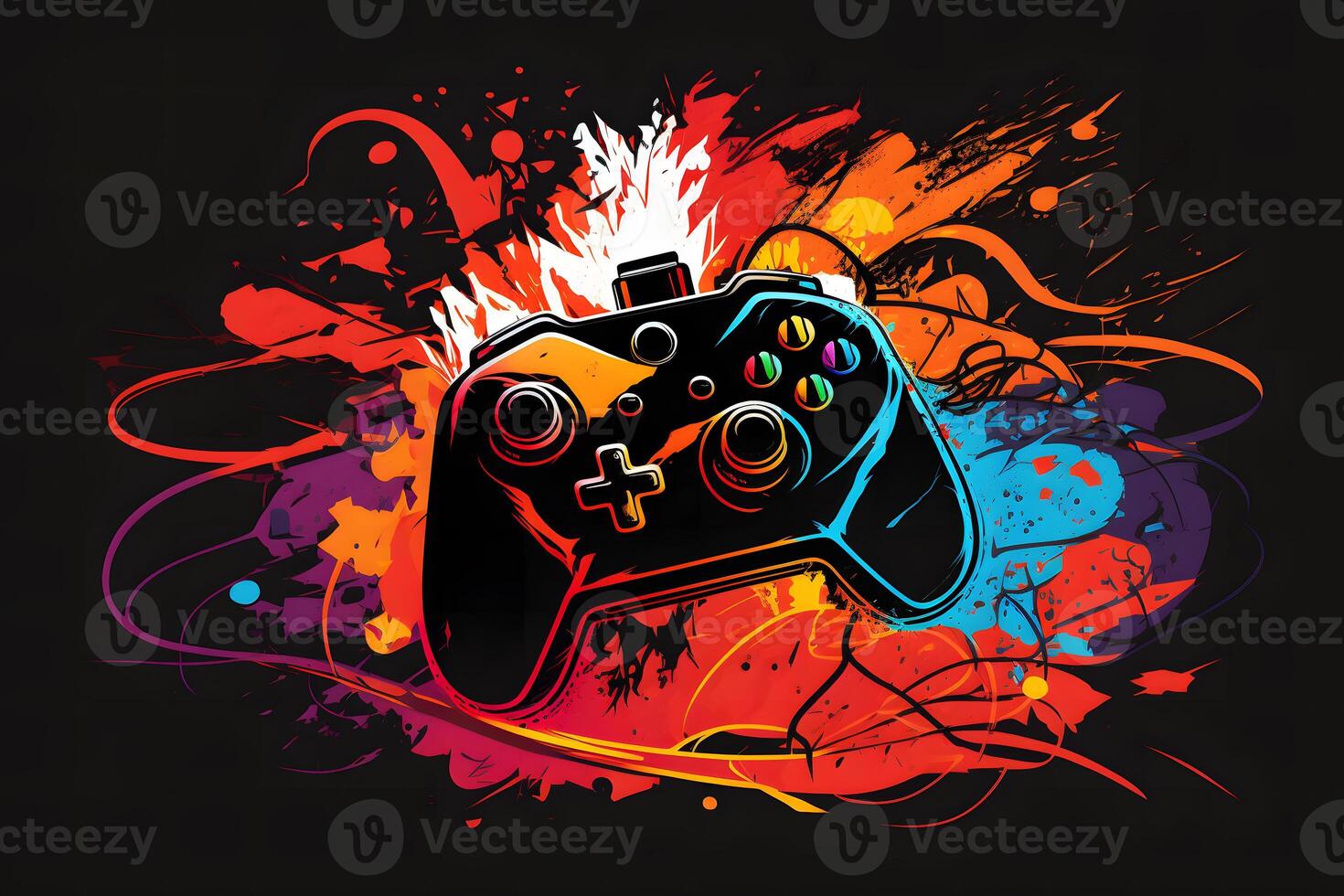 gaming controller with fire, cartoon style. Neural network generated art photo