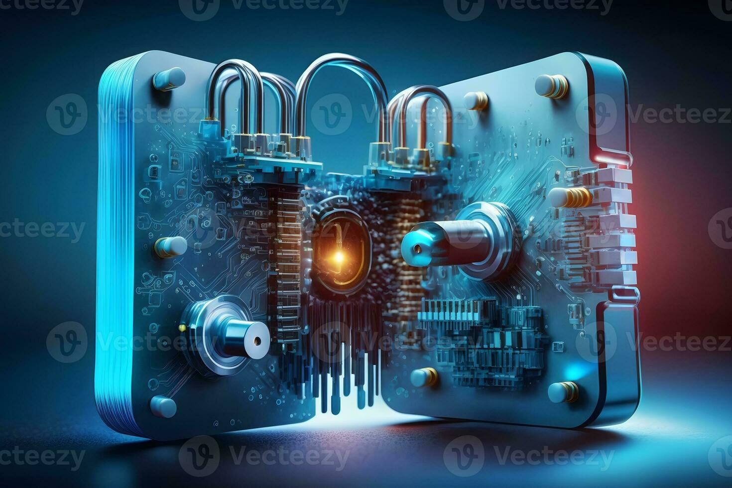 Padlock With Keyhole icon in personal data security Illustrates cyber data or information privacy idea. blue color abstract hi speed internet technology. Neural network AI generated photo