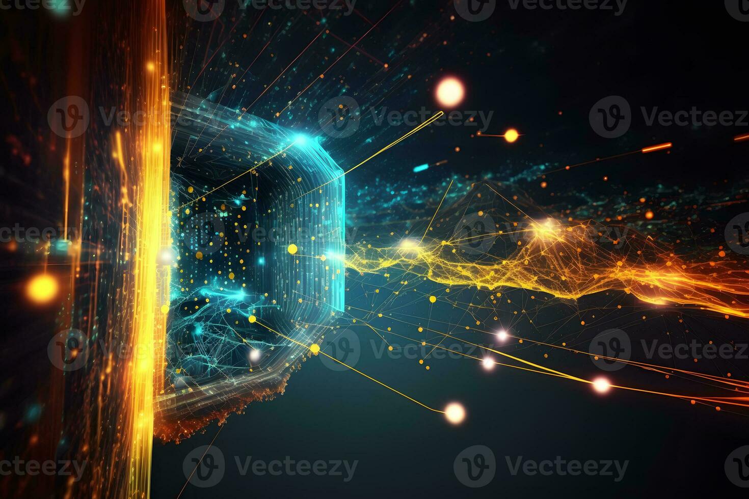 Futuristic technology abstract background with lines for network, big data, data center, server, internet, speed. Abstract neon lights. Neural network AI generated photo