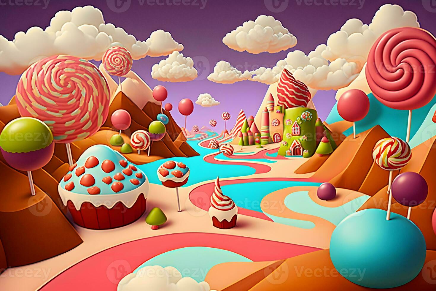 Fantasy sweet candy land. Neural network AI generated photo