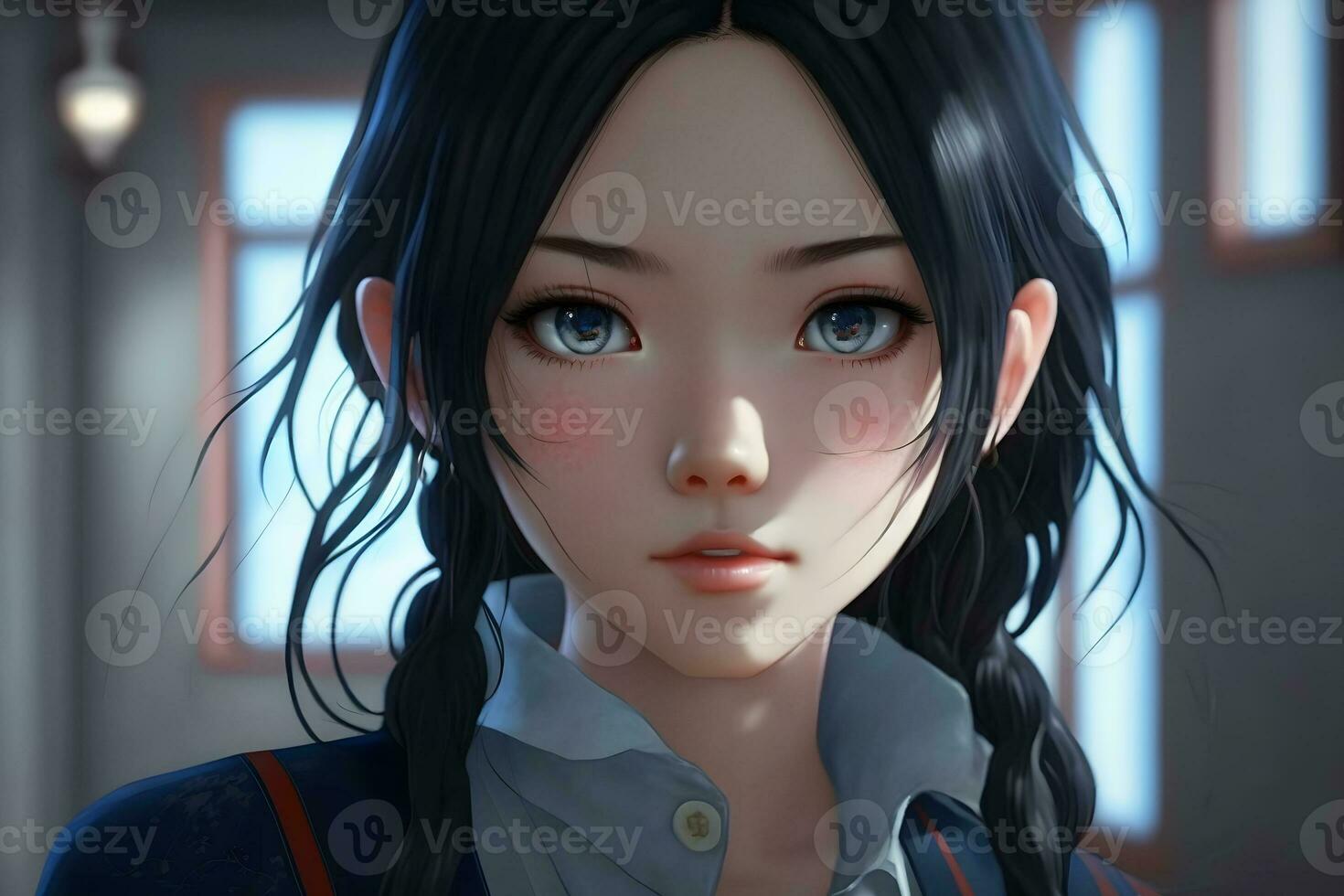 Anime portrait of a girl black hair. Neural network AI generated photo