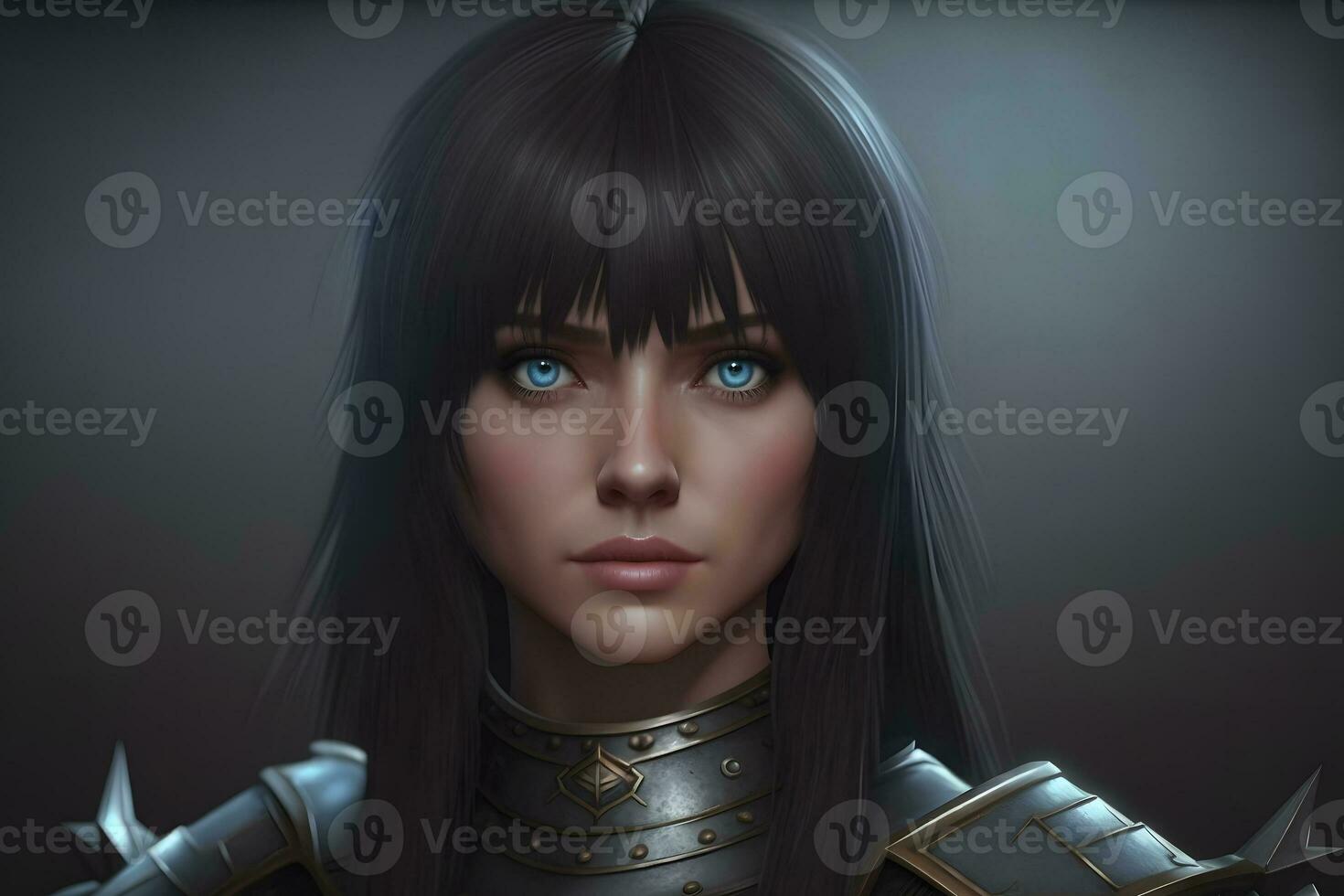 Portrait of a warrior girl in armor. Woman knight. Neural network AI generated photo