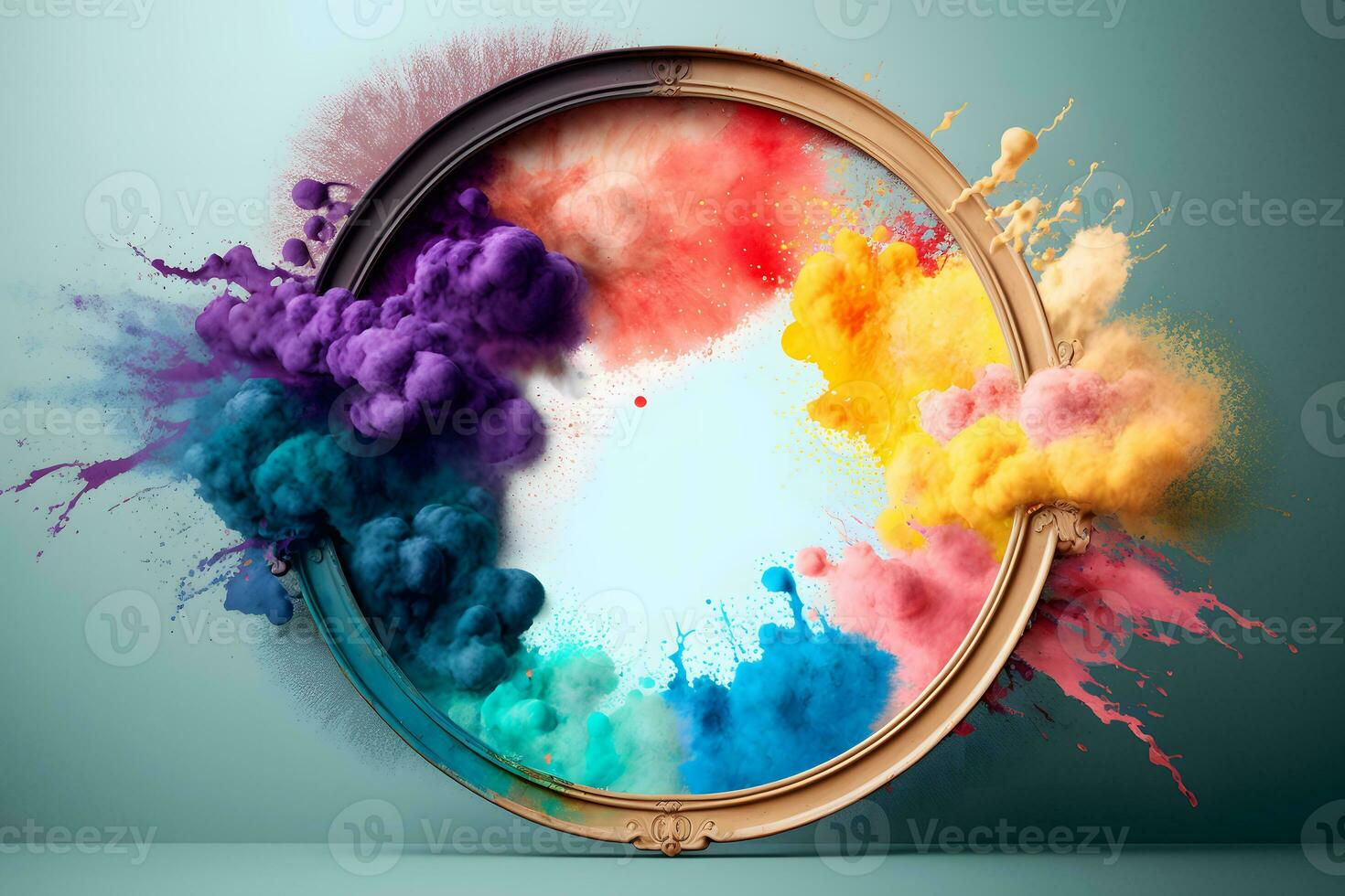 Colored paints splashes circle. Neural network AI generated photo