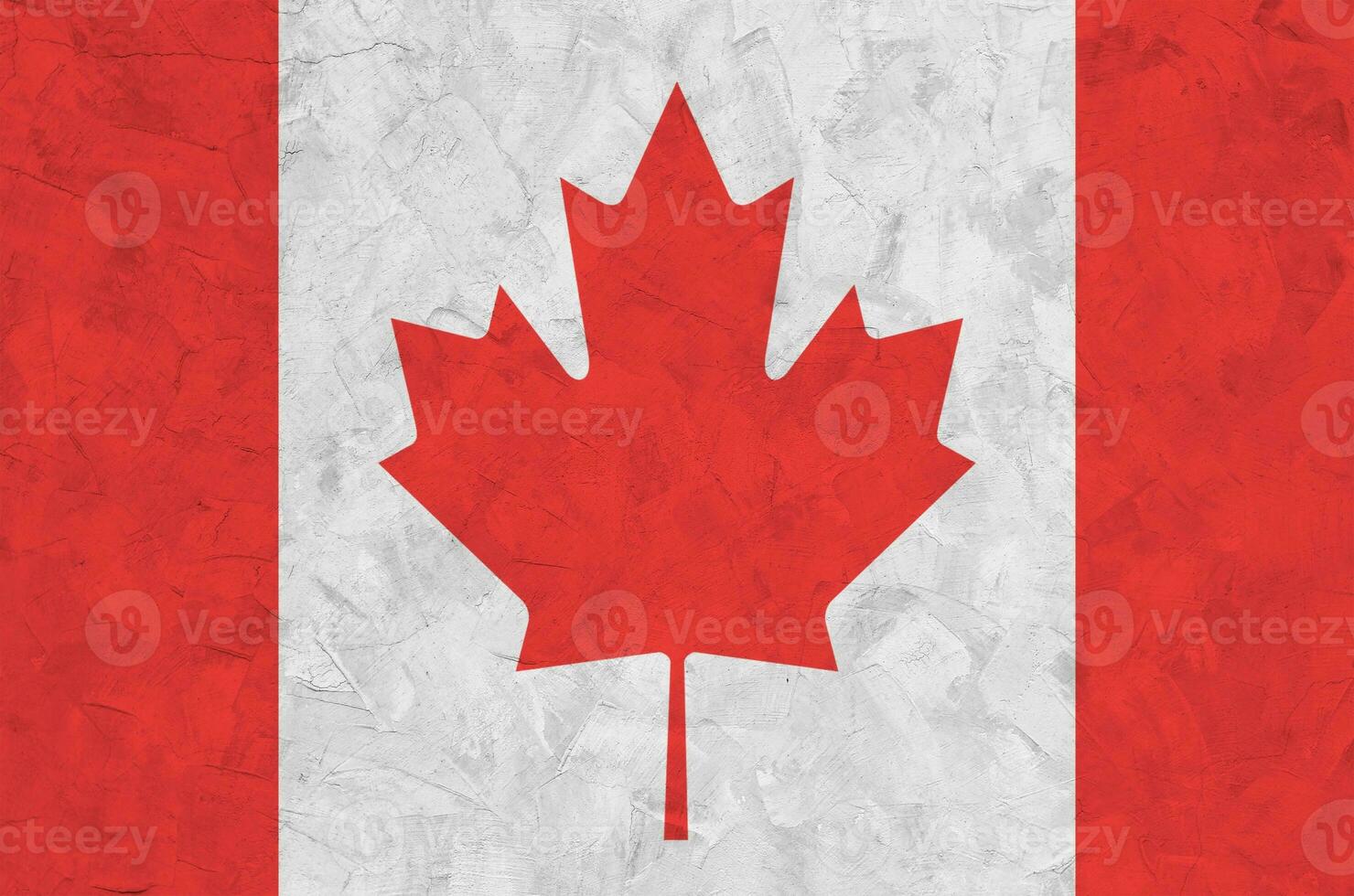 Canada flag depicted in bright paint colors on old relief plastering wall. Textured banner on rough background photo