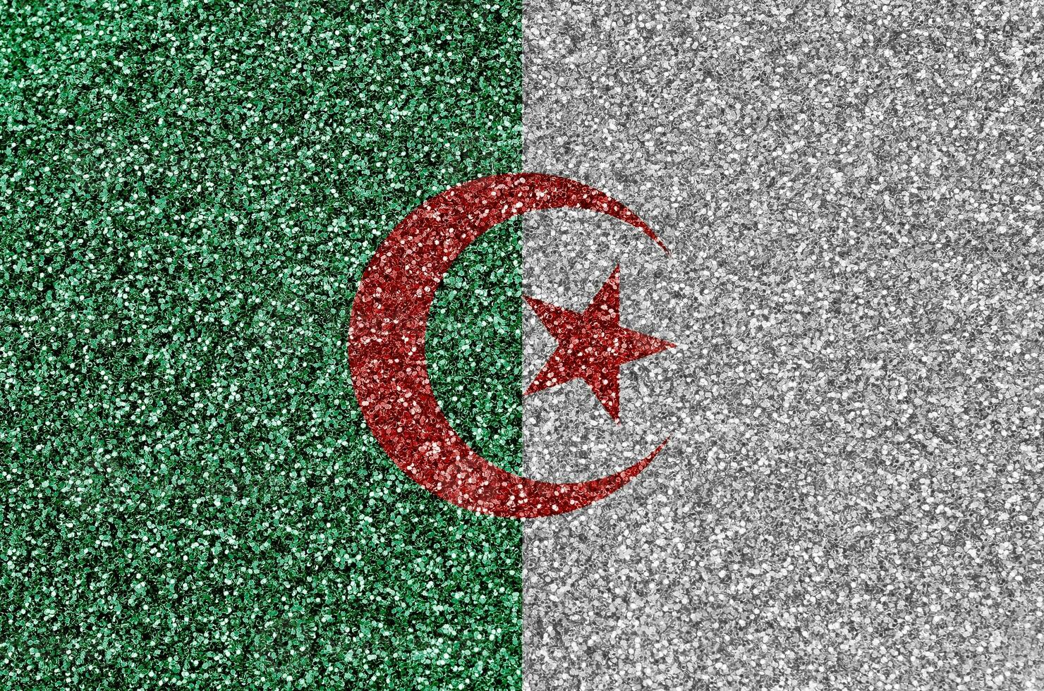 Algeria flag depicted on many small shiny sequins. Colorful festival background for party photo