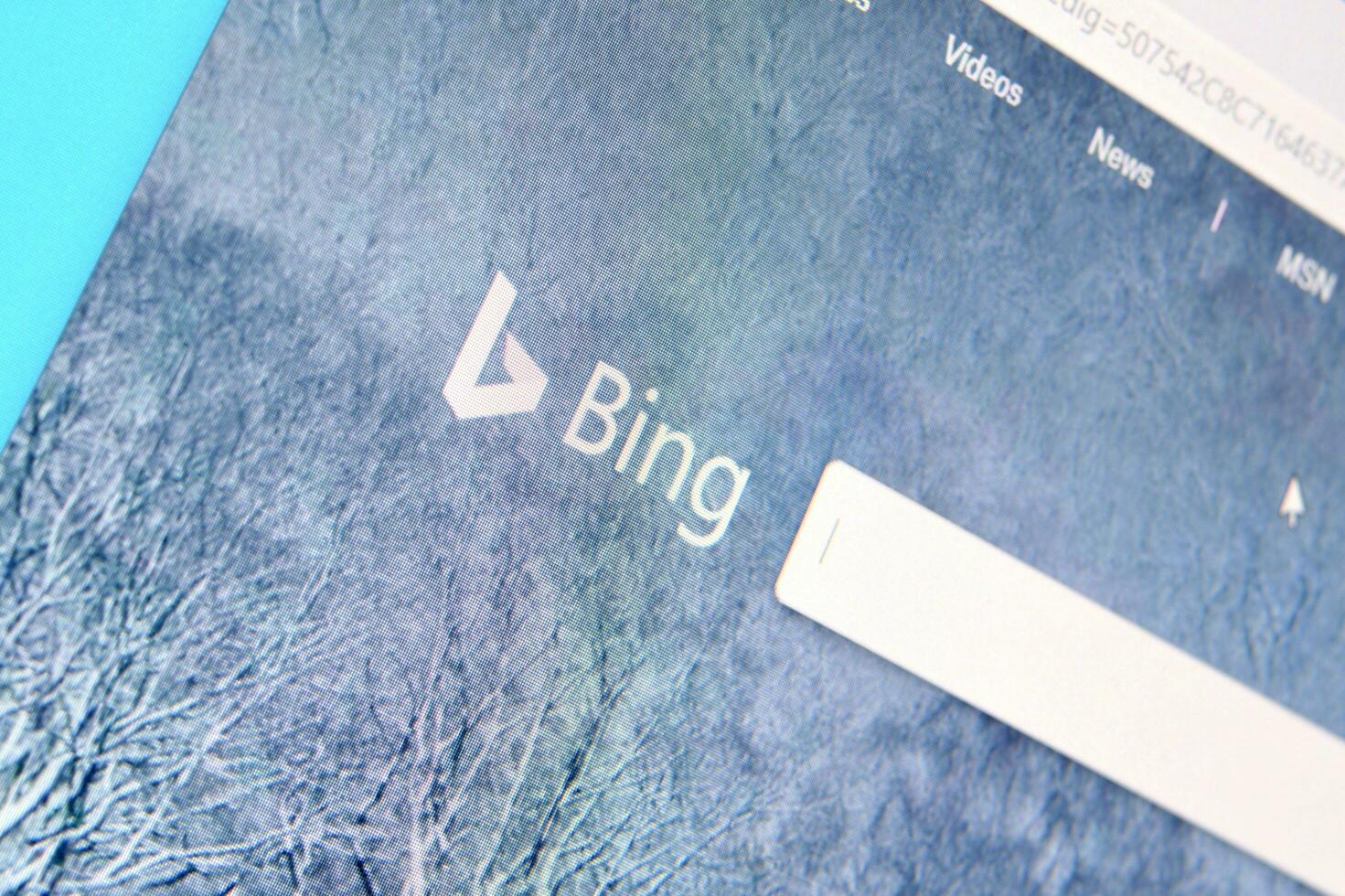 Homepage of bing website on the display of PC, url - bing.com. photo