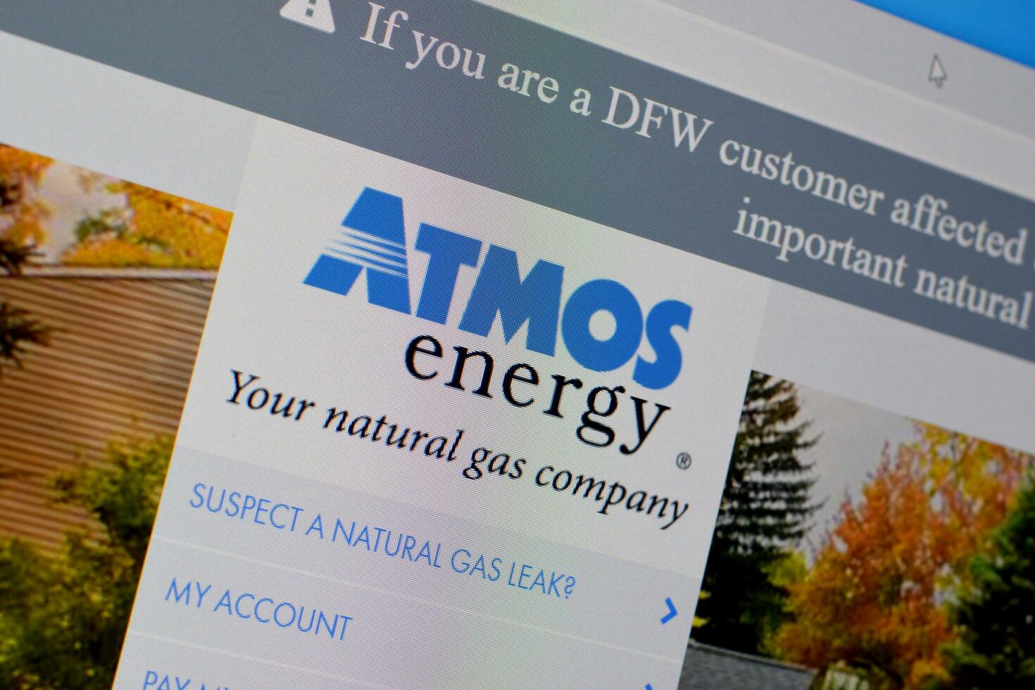 Homepage of atmosenergy website on the display of PC, url - atmosenergy.com. photo