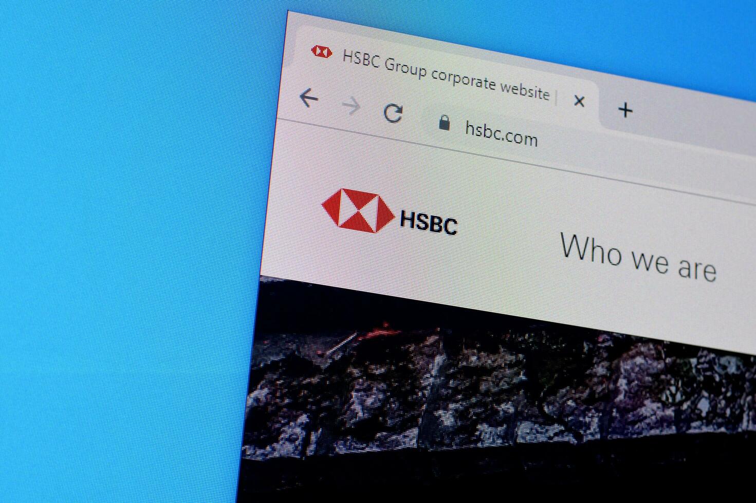 Homepage of hsbc website on the display of PC, url - www.hsbc.com. photo