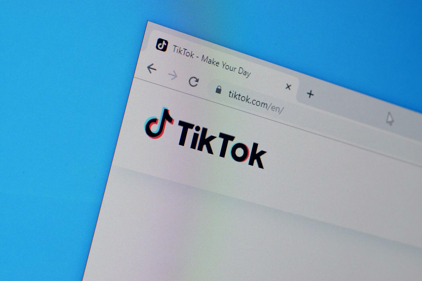 Homepage of tiktok website on the display of PC, url - tiktok.com. photo