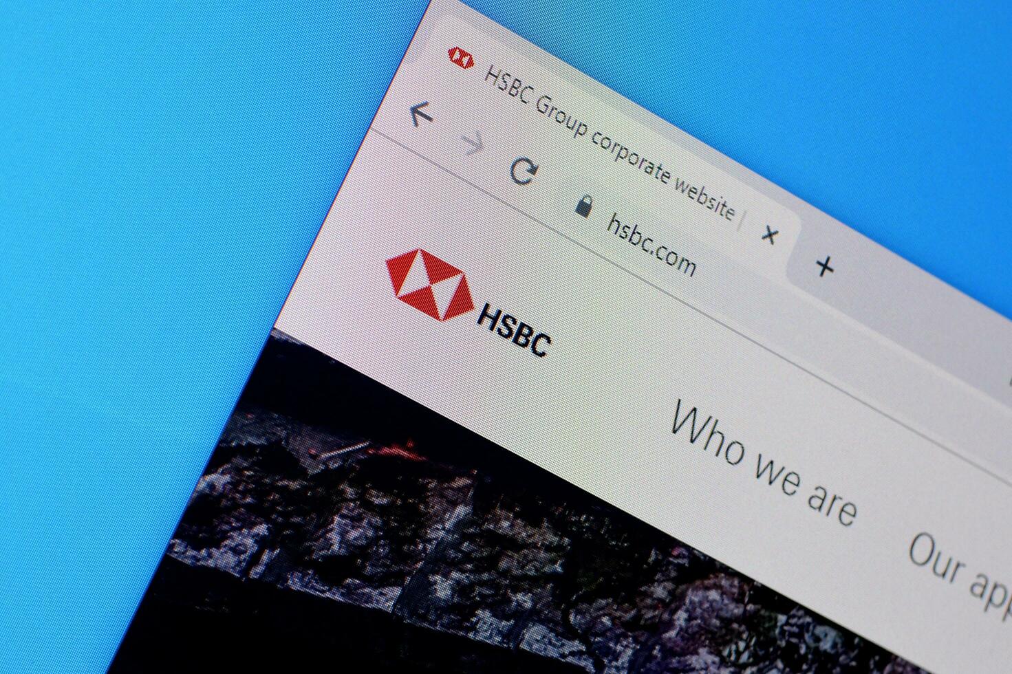 Homepage of hsbc website on the display of PC, url - www.hsbc.com. photo