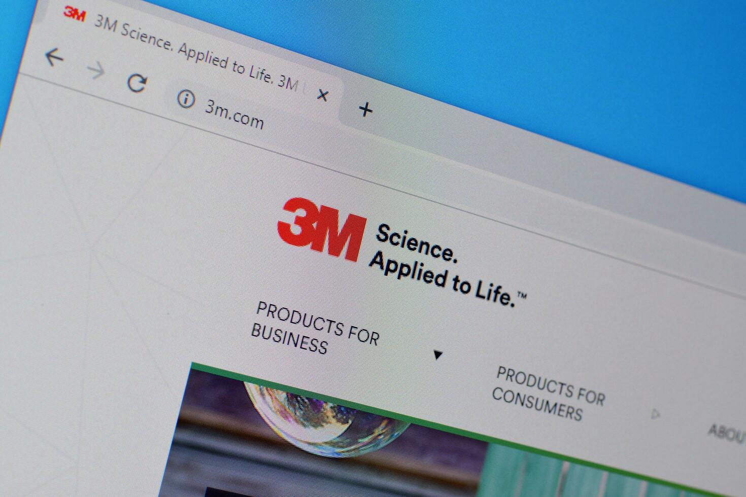 Homepage of 3m website on the display of PC, url - 3m.com. photo