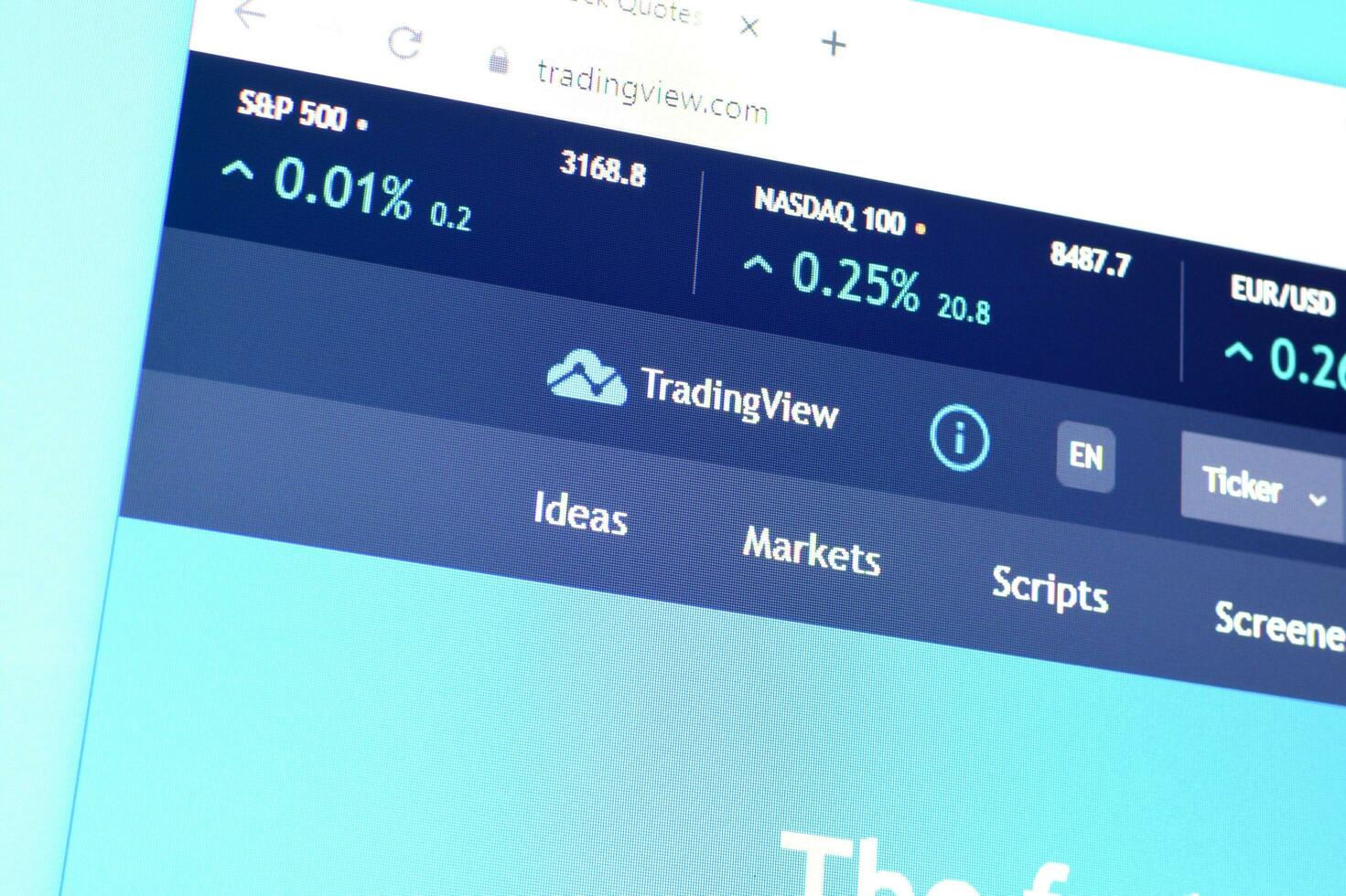 Homepage of tradingview website on the display of PC, url - tradingview.com. photo