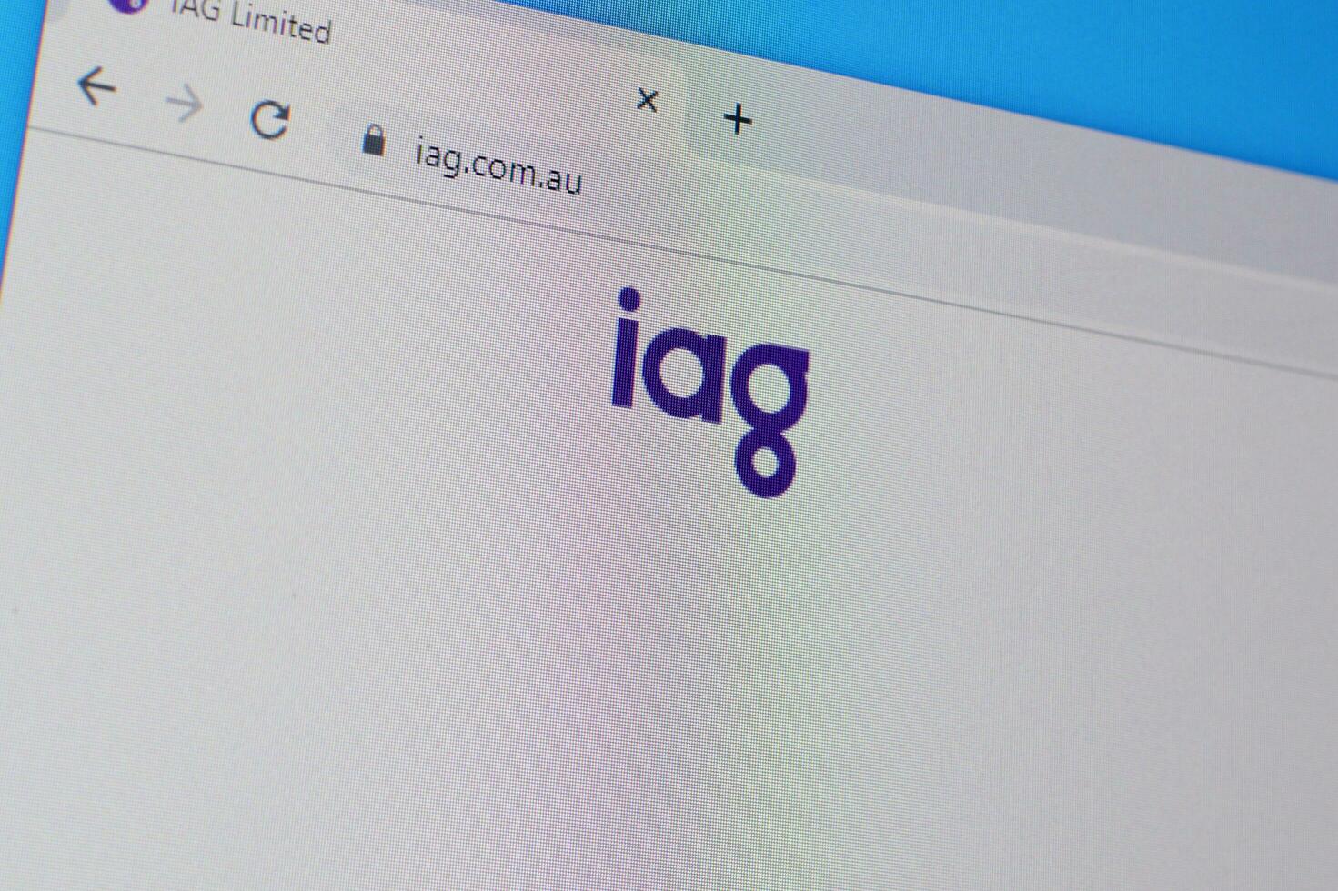 Homepage of iag insurance australia group website on the display of PC, url - iag.com.au. photo