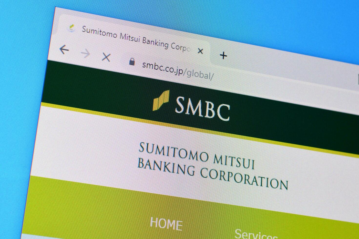 Homepage of smbc website on the display of PC, url - smbc.co.jp. photo