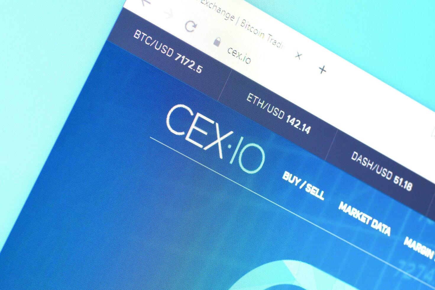 Homepage of cexio website on the display of PC, url - cex.io. photo