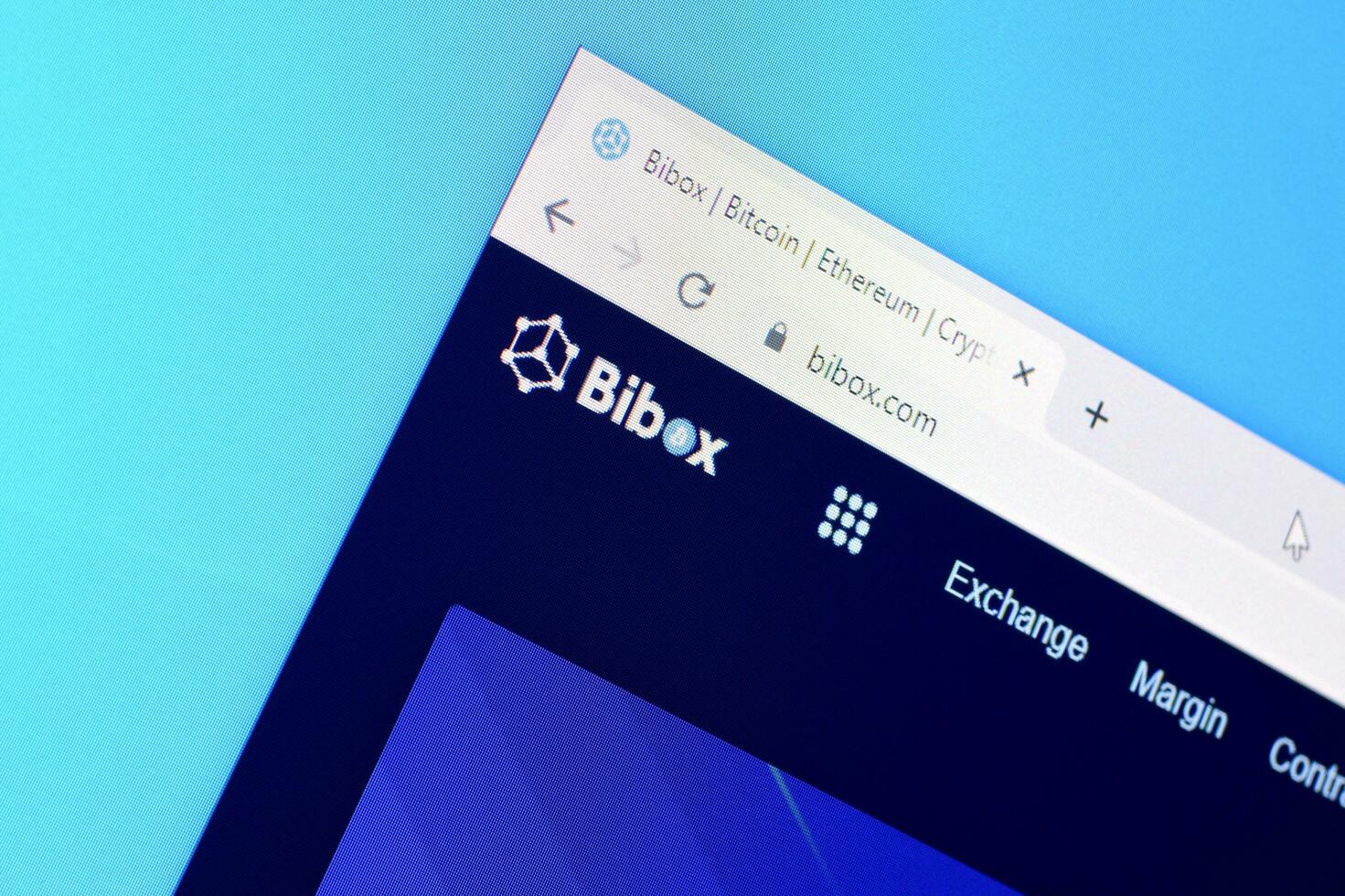 Homepage of bibox website on the display of PC, url - bibox.com. photo