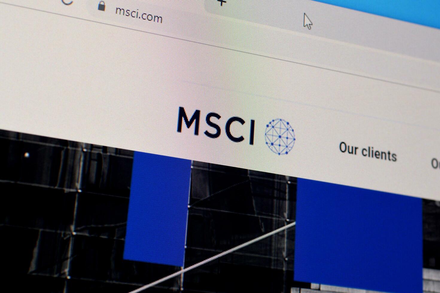 Homepage of msci website on the display of PC, url - msci.com. photo