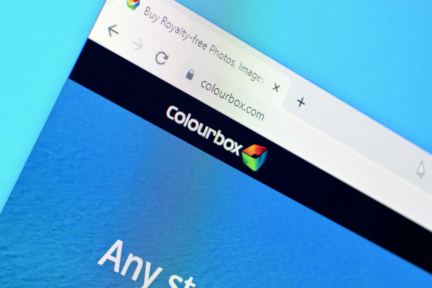 Homepage of colourbox website on the display of PC, url - colourbox.com. photo
