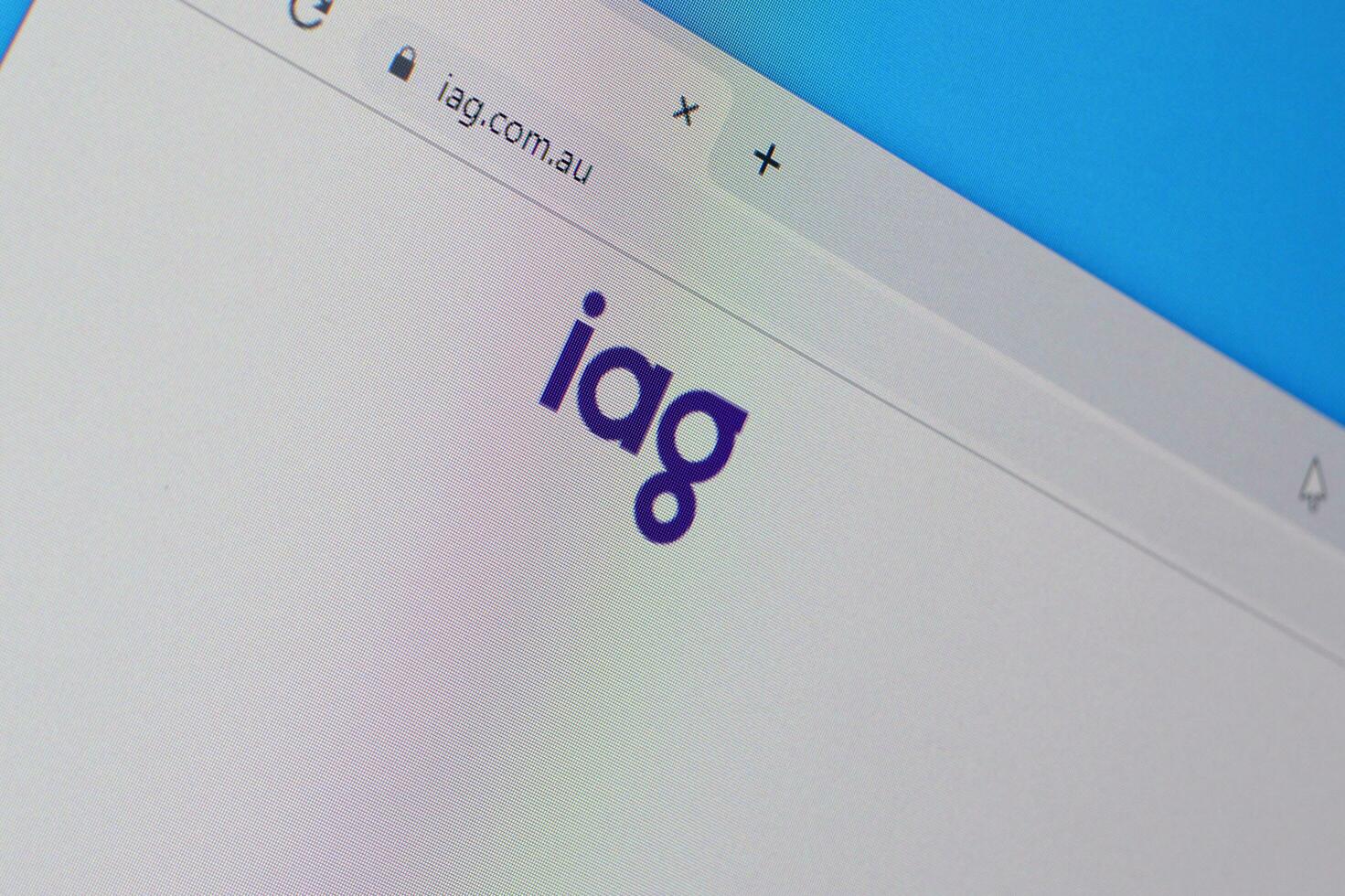 Homepage of iag insurance australia group website on the display of PC, url - iag.com.au. photo