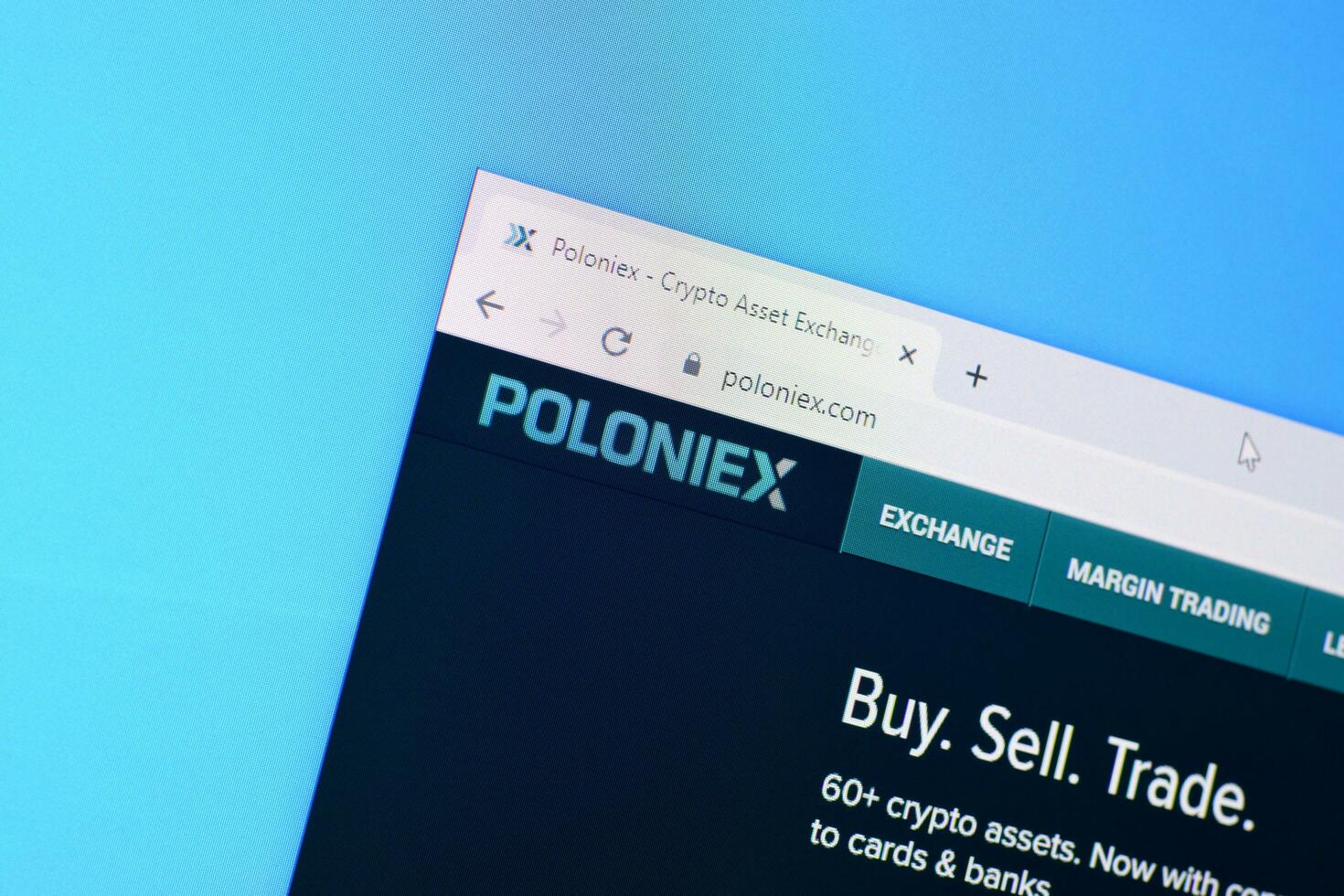 Homepage of poloniex website on the display of PC, url - poloniex.com. photo