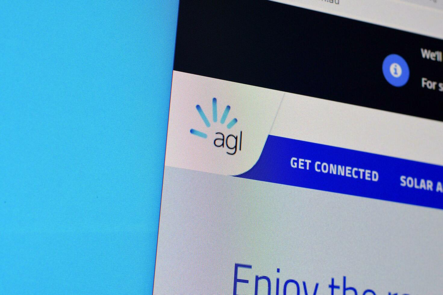 Homepage of agl website on the display of PC, url - agl.com.au. photo