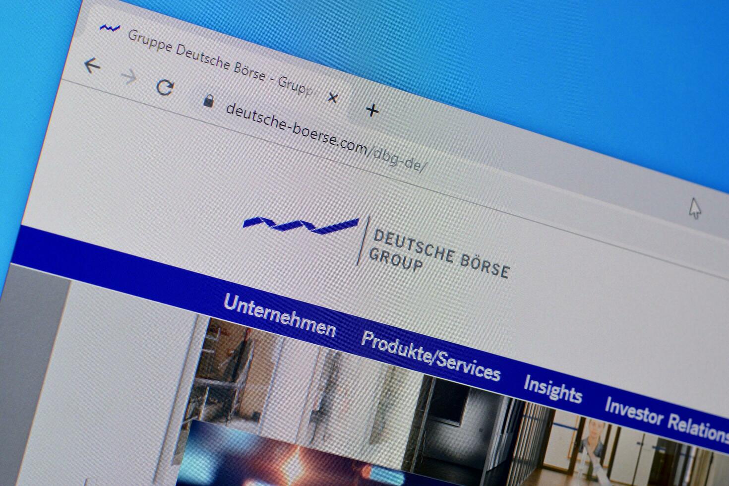 Homepage of deutsche-boerse website on the display of PC, url - deutsche-boerse.com. photo