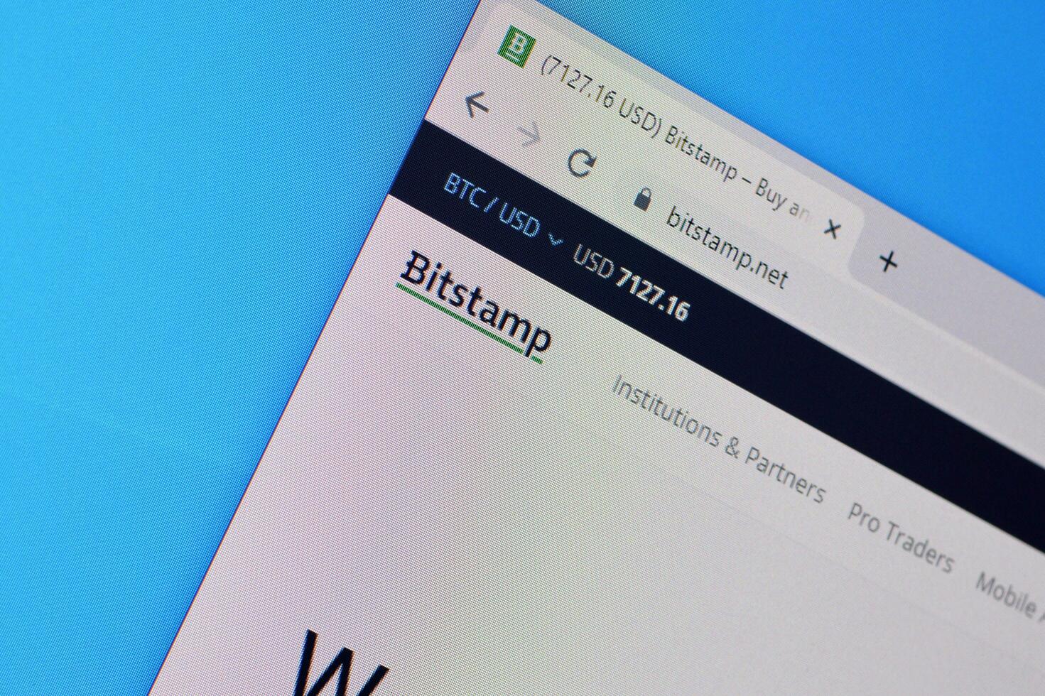 Homepage of bitstamp website on the display of PC, url - bitstamp.net. photo