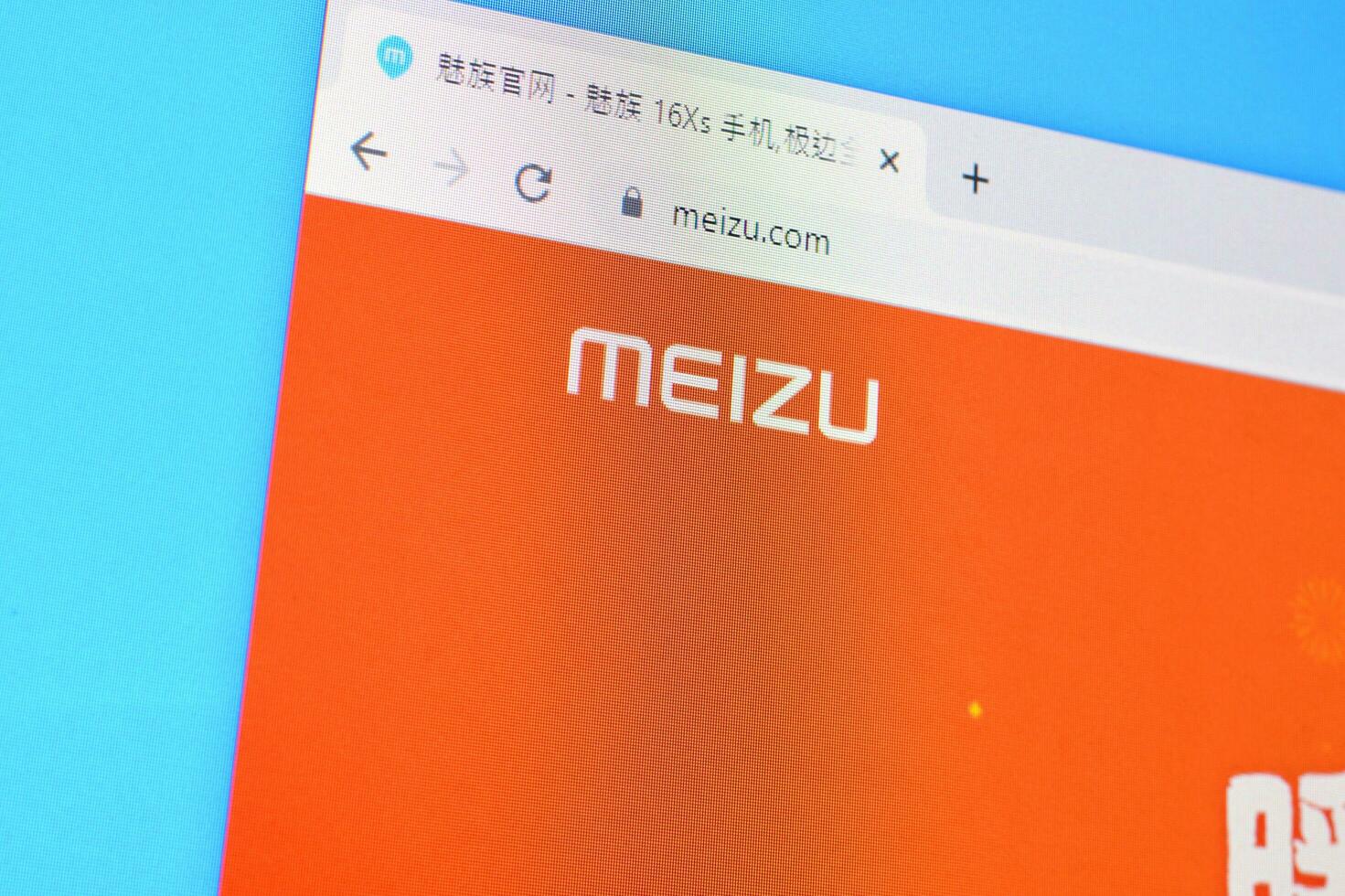 Homepage of meizu website on the display of PC, url - meizu.com. photo