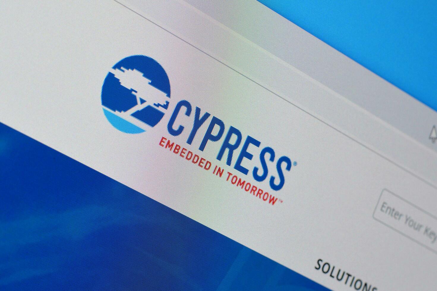 Homepage of cypress website on the display of PC, url - cypress.com. photo