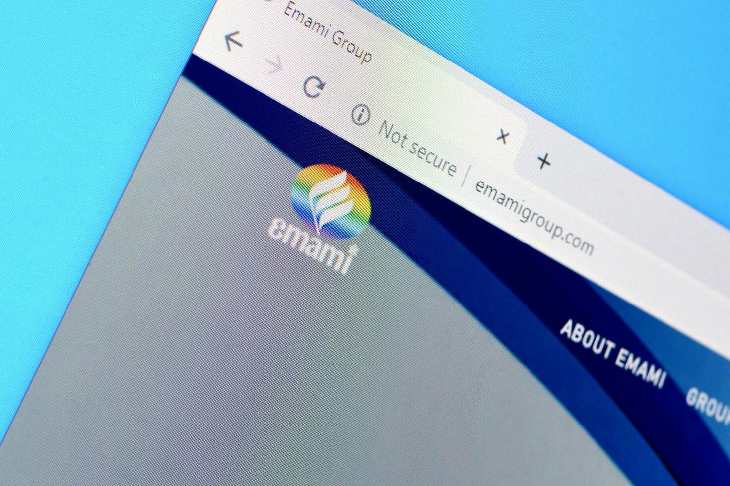 Homepage of emami group website on the display of PC, url - emamigroup.com. photo