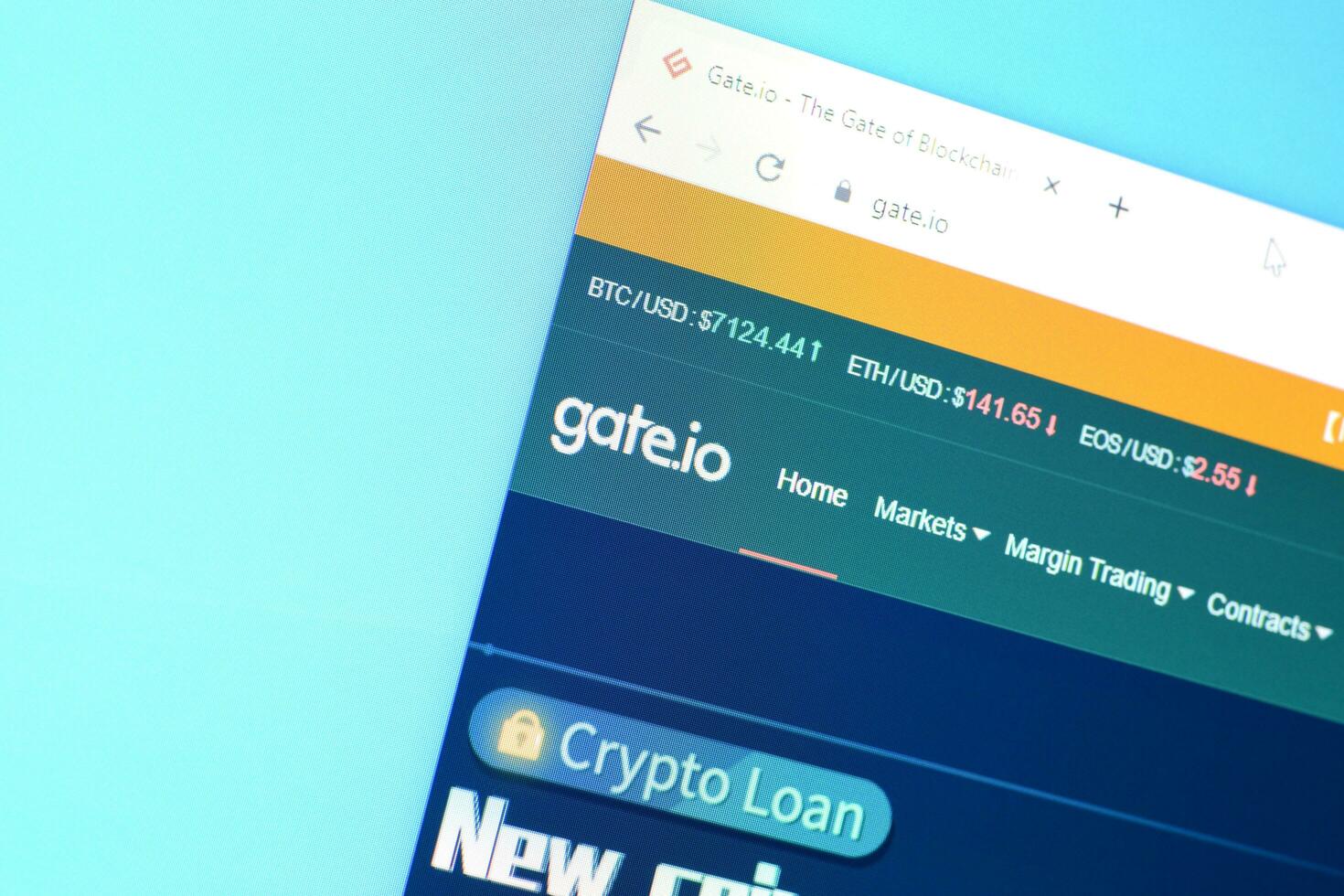 Homepage of gateio website on the display of PC, url - gate.io. photo