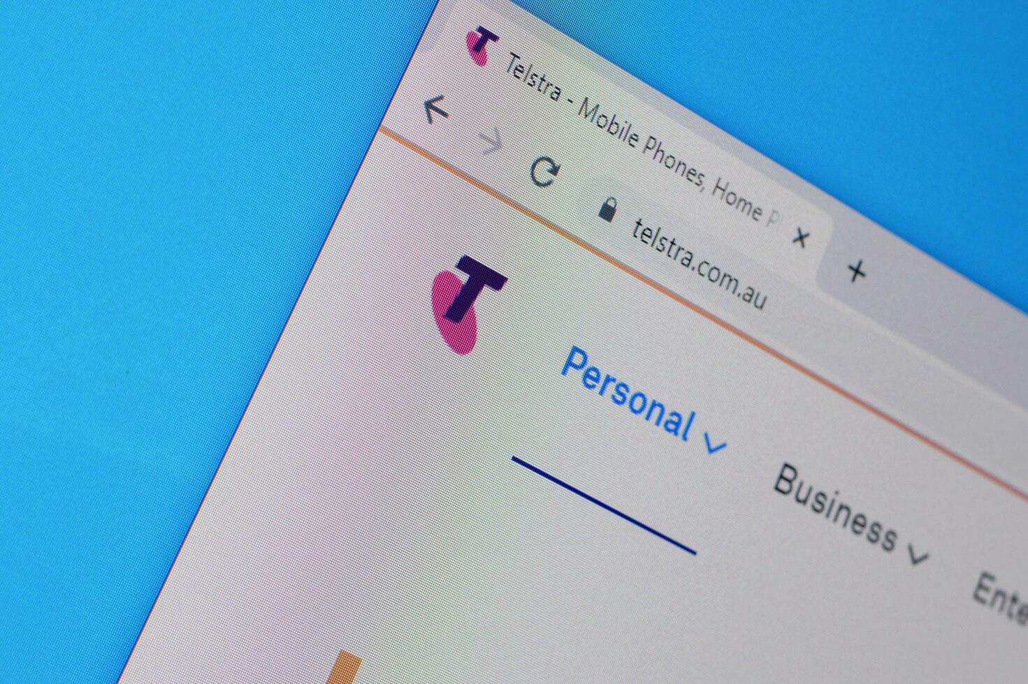 Homepage of telstra website on the display of PC, url - telstra.com.au. photo