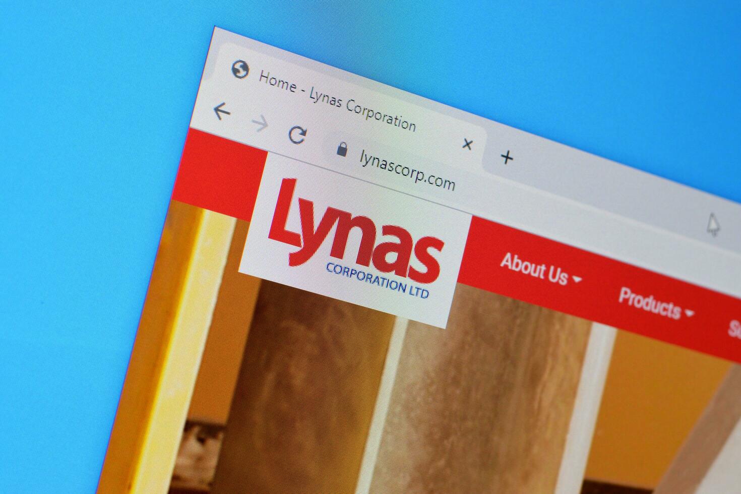 Homepage of lynas corp website on the display of PC, url - lynascorp.com. photo