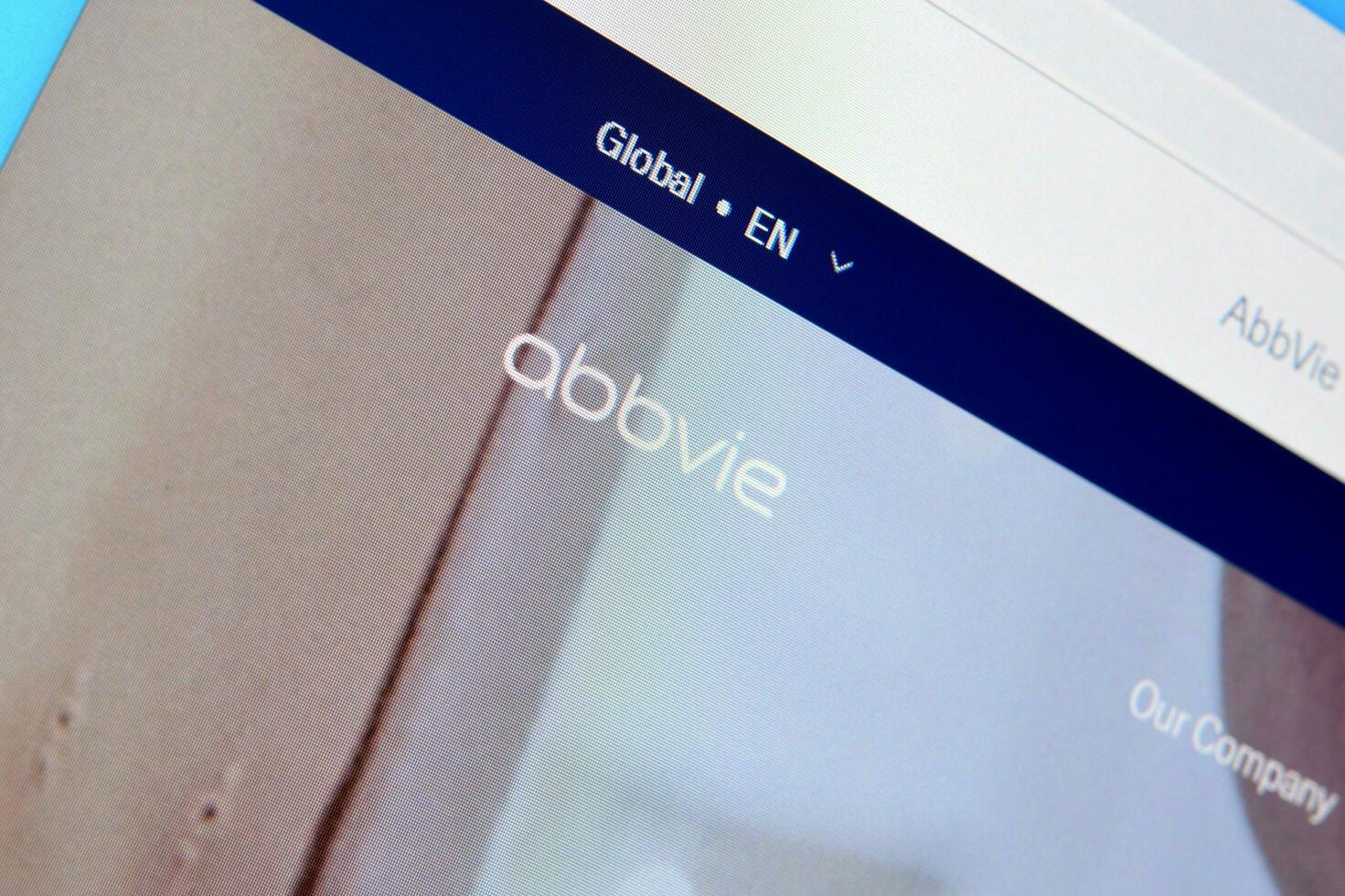 Homepage of abbvie website on the display of PC, url - abbvie.com. photo