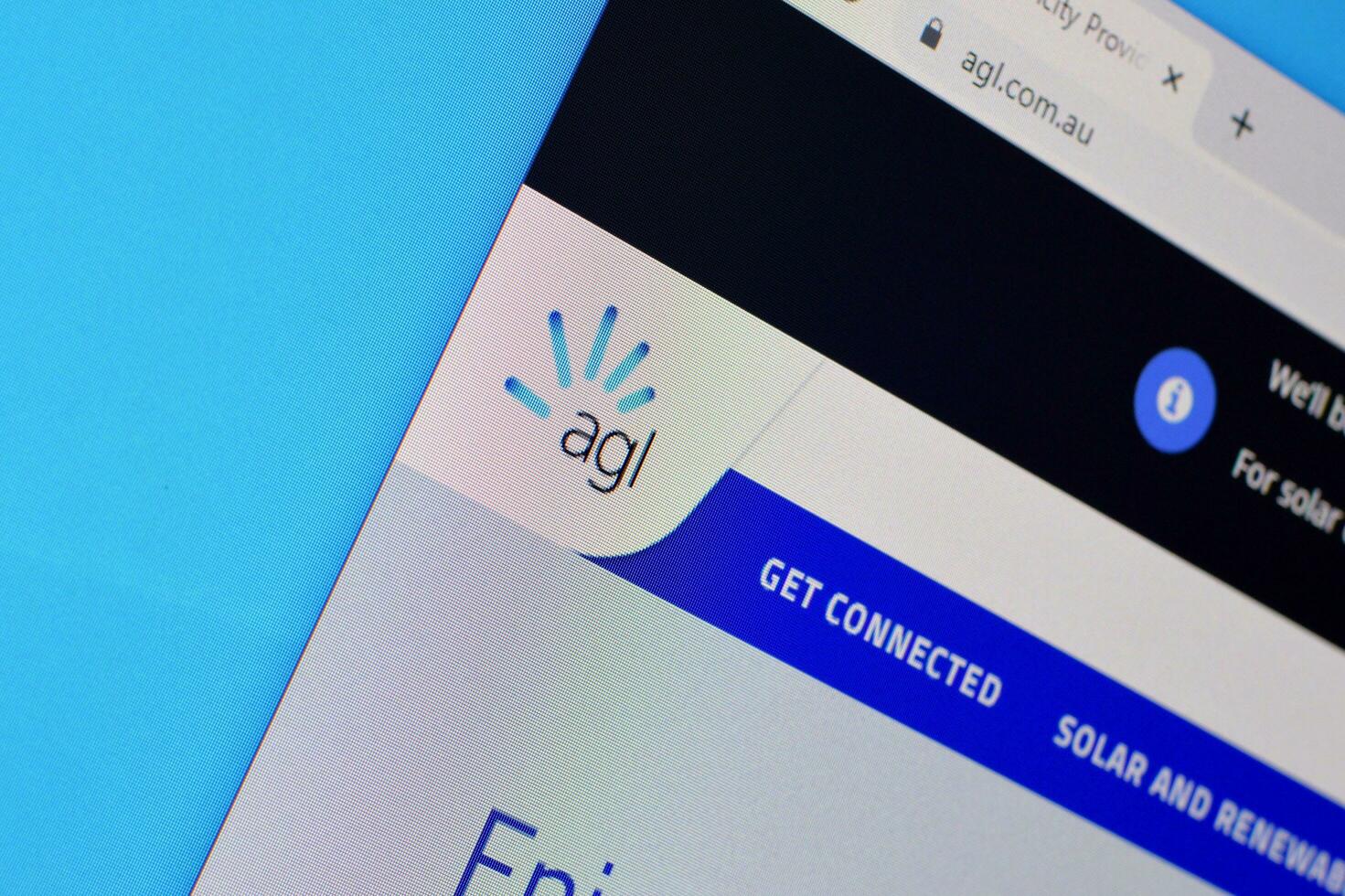 Homepage of agl website on the display of PC, url - agl.com.au. photo