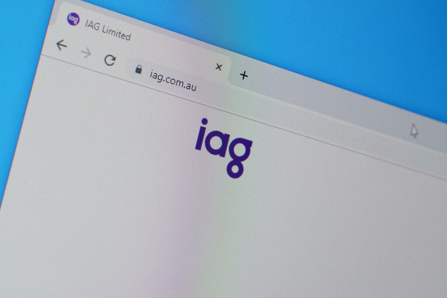 Homepage of iag insurance australia group website on the display of PC, url - iag.com.au. photo