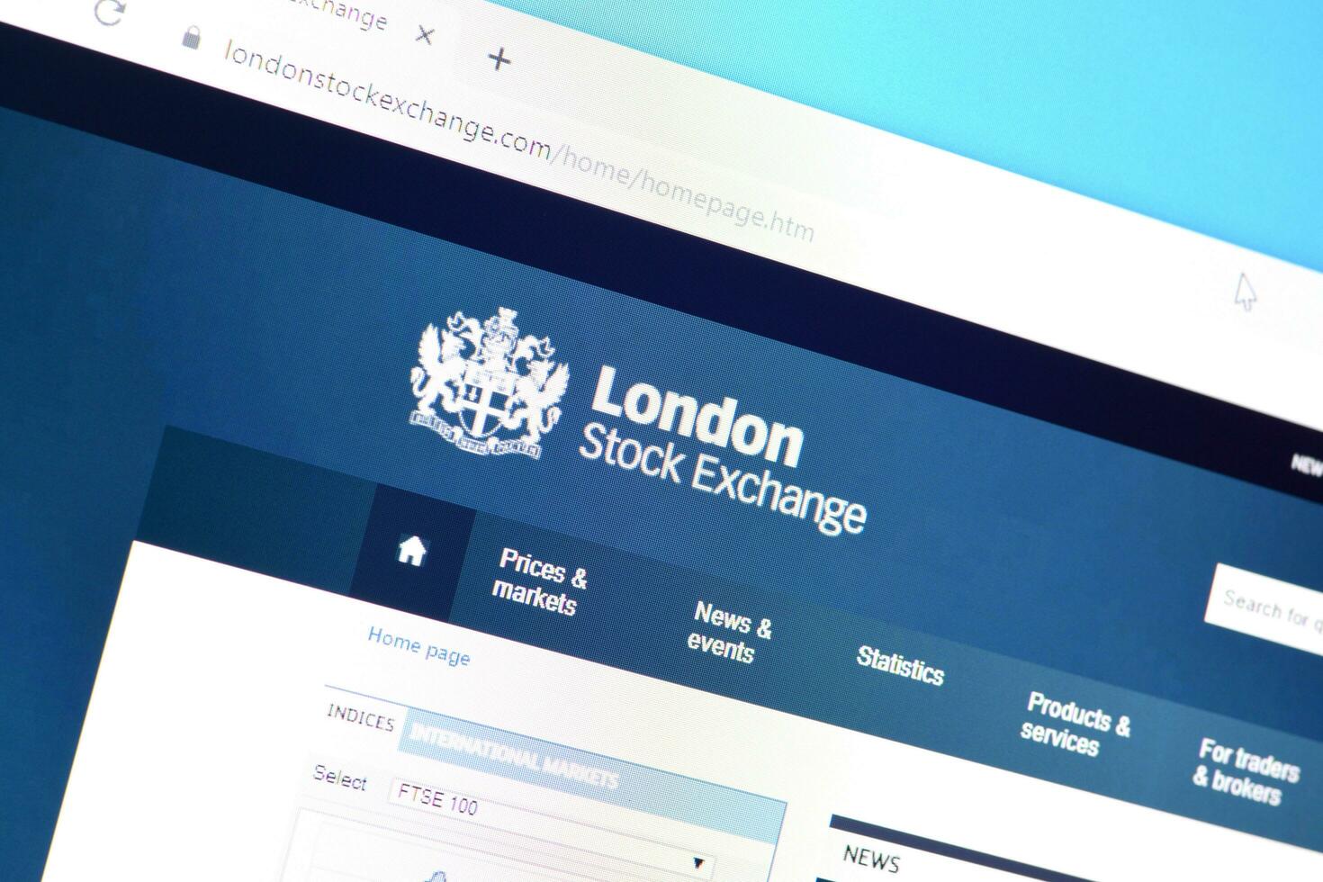 Homepage of london stock exchange website on the display of PC, url - londonstockexchange.com. photo