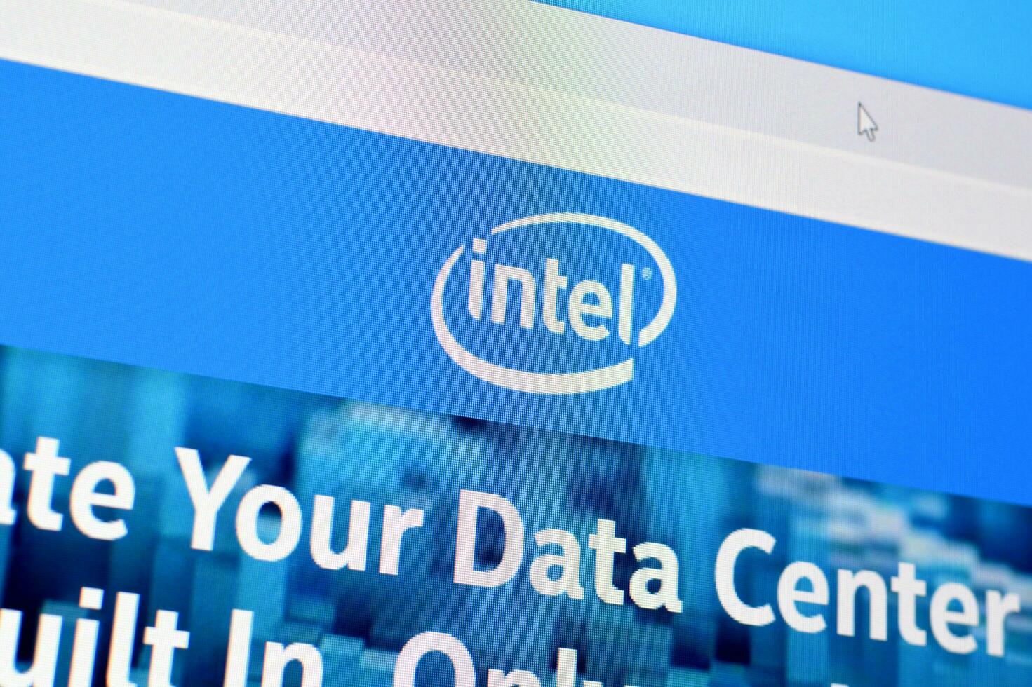 Homepage of intel website on the display of PC, url - intel.com. photo