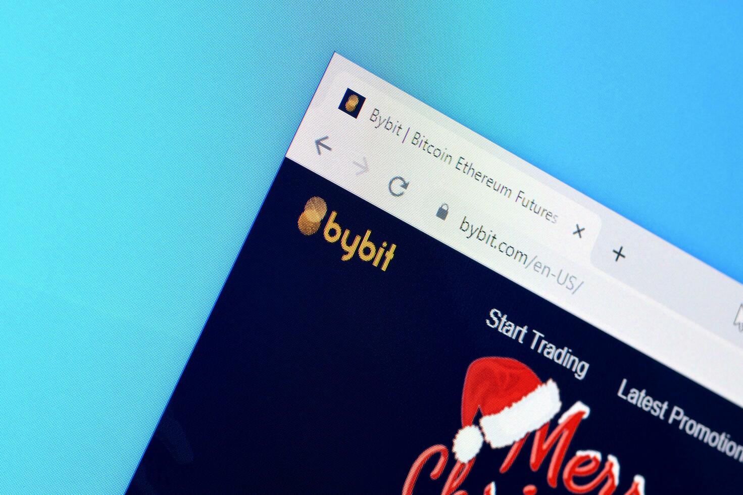 Homepage of bybit website on the display of PC, url - bybit.com. photo