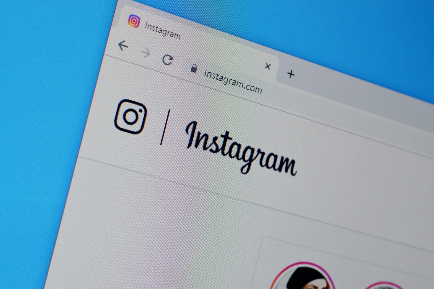 Homepage of instagram website on the display of PC, url - instagram.com. photo
