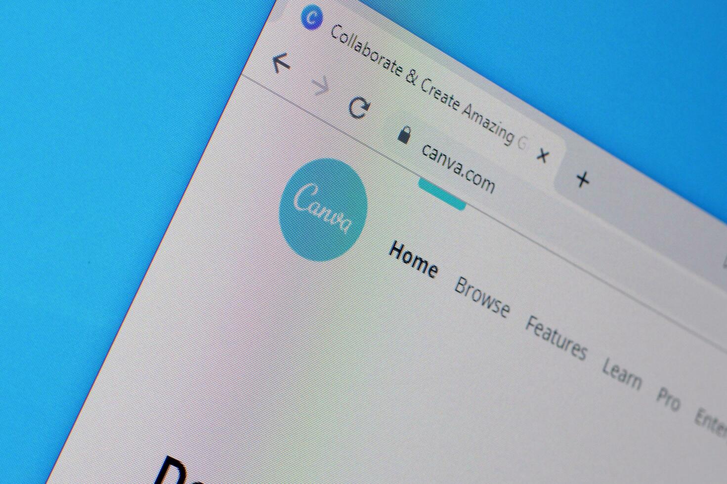 Homepage of canva website on the display of PC, url - canva.com. photo