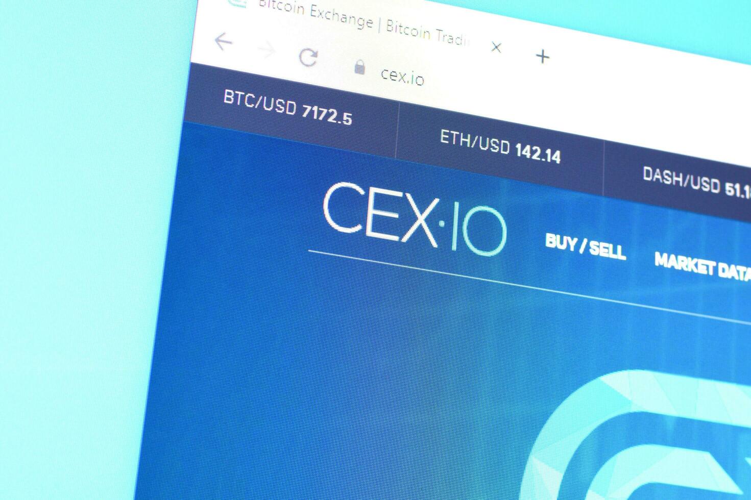 Homepage of cexio website on the display of PC, url - cex.io. photo
