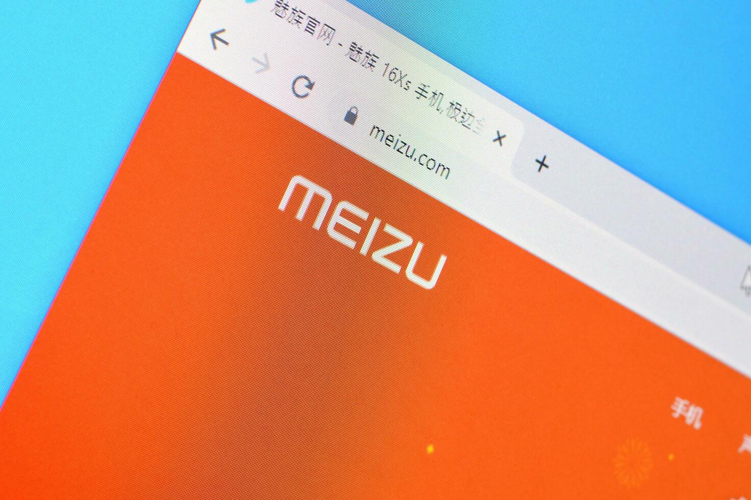 Homepage of meizu website on the display of PC, url - meizu.com. photo