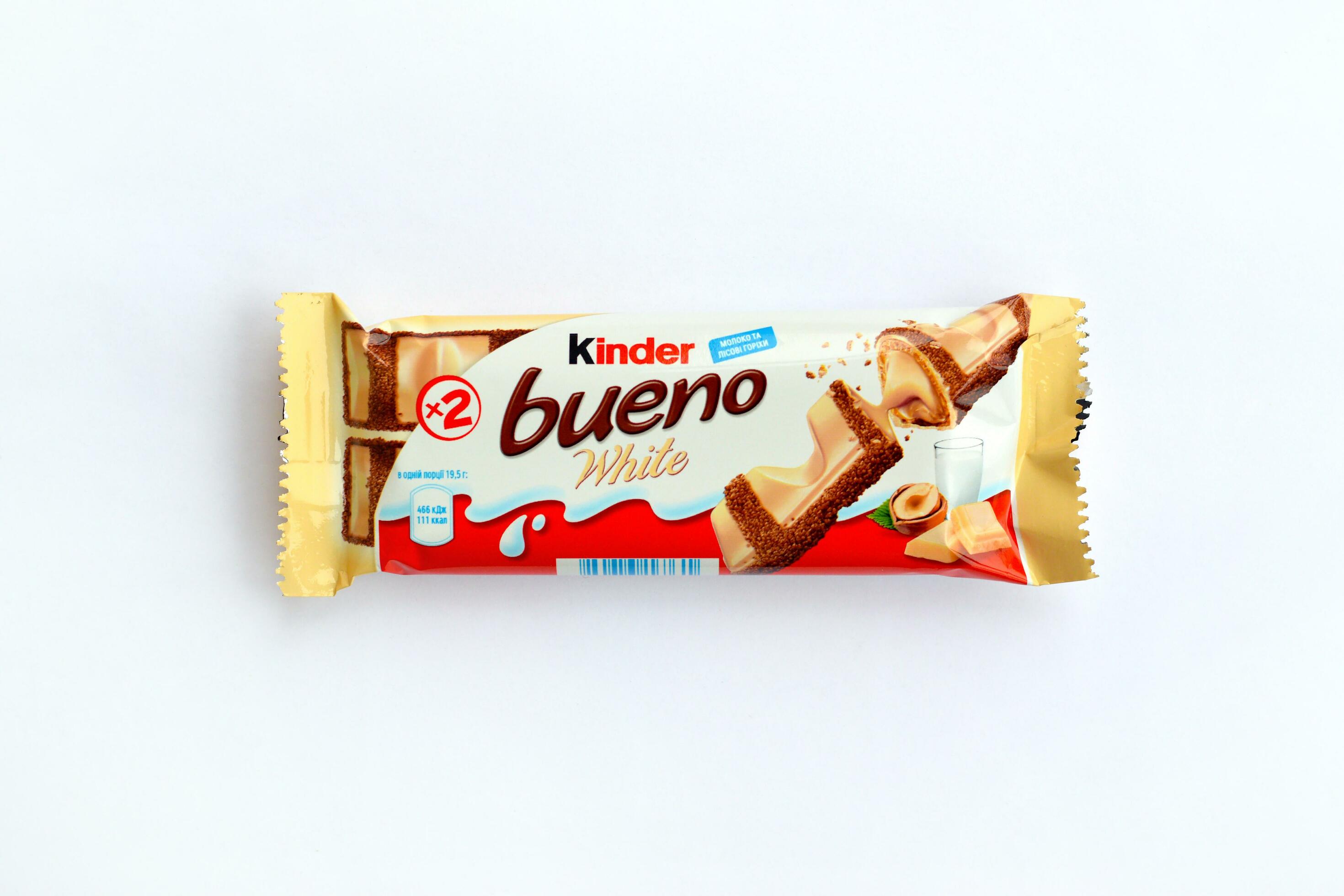 Kinder Bueno white chocolate is a confectionery product brand line of  Italian confectionery multinational manufacturer Ferrero 31236827 Stock  Photo at Vecteezy