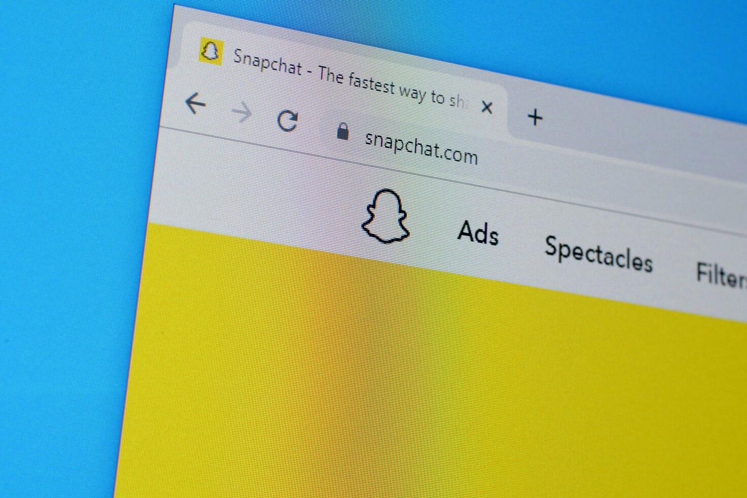 Homepage of snapchat website on the display of PC, url - snapchat.com. photo