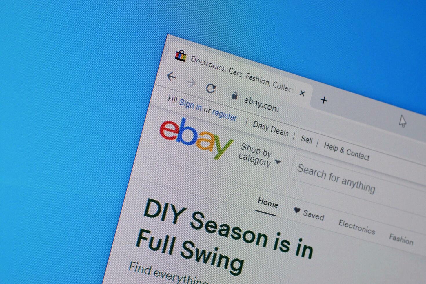 Homepage of ebay website on the display of PC, url - ebay.com. photo