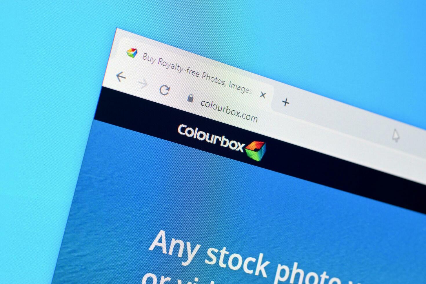 Homepage of colourbox website on the display of PC, url - colourbox.com. photo