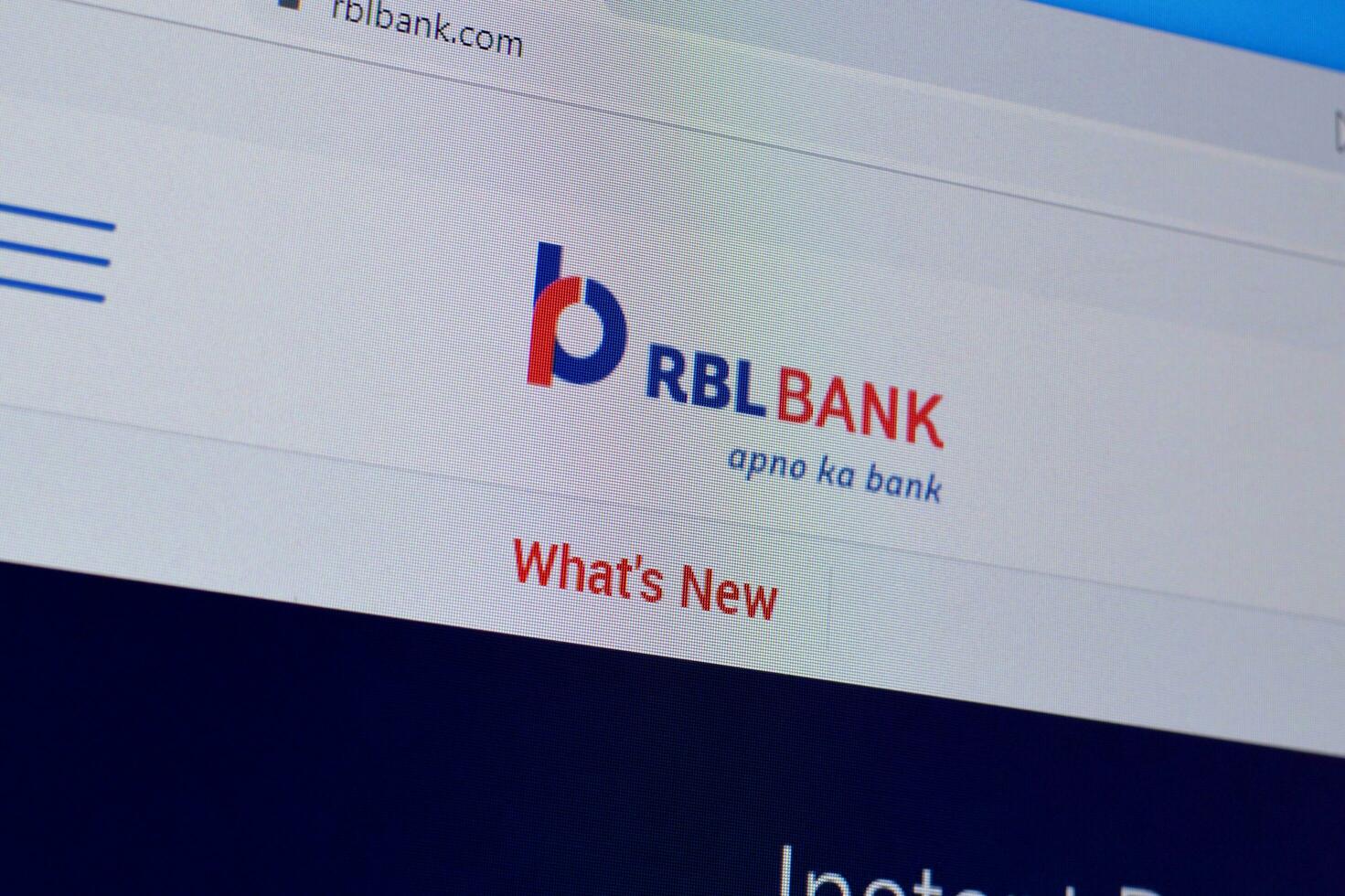 Homepage of rbl bank website on the display of PC, url - rblbank.com. photo
